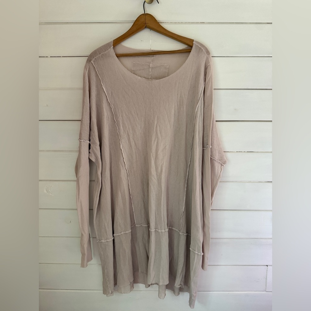BLUE FISH Cotton Lagenlook Artsy Layering Tunic Dress Beige Reverse Seams USA